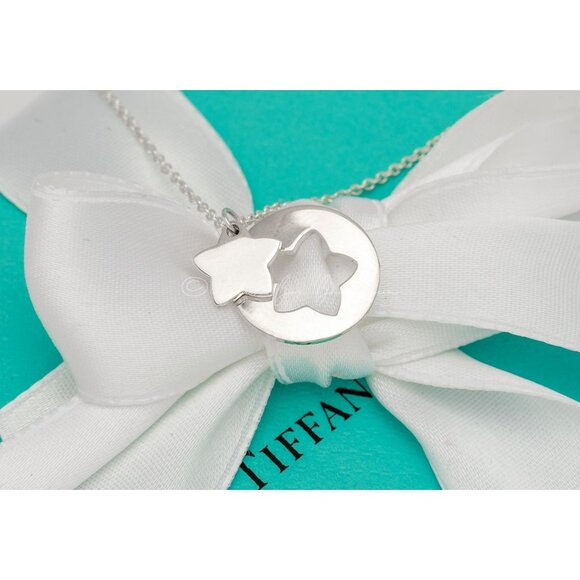 Tiffany & Co. Necklace Vintage Double Star Cutout Pendant 15mm Silver 16